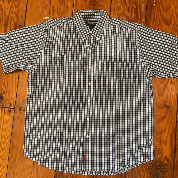 Abercrombie &Fitch Muscle Short Sleeve Men’s Button Down Shirt Size L Blue Plaid - Picture 1 of 8